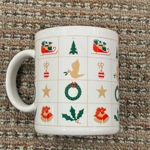 Houston Foods 1989 Christmas ceramic mug checkered pattern Christmas designs